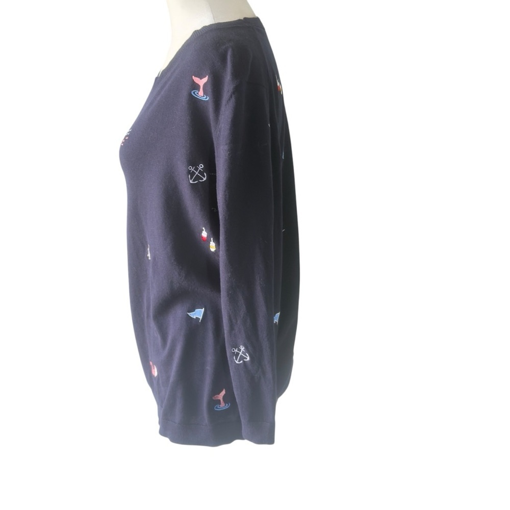 Talbots Three Quarter Sleeve Nautical Embroidered Sweater - Picture 3 of 8